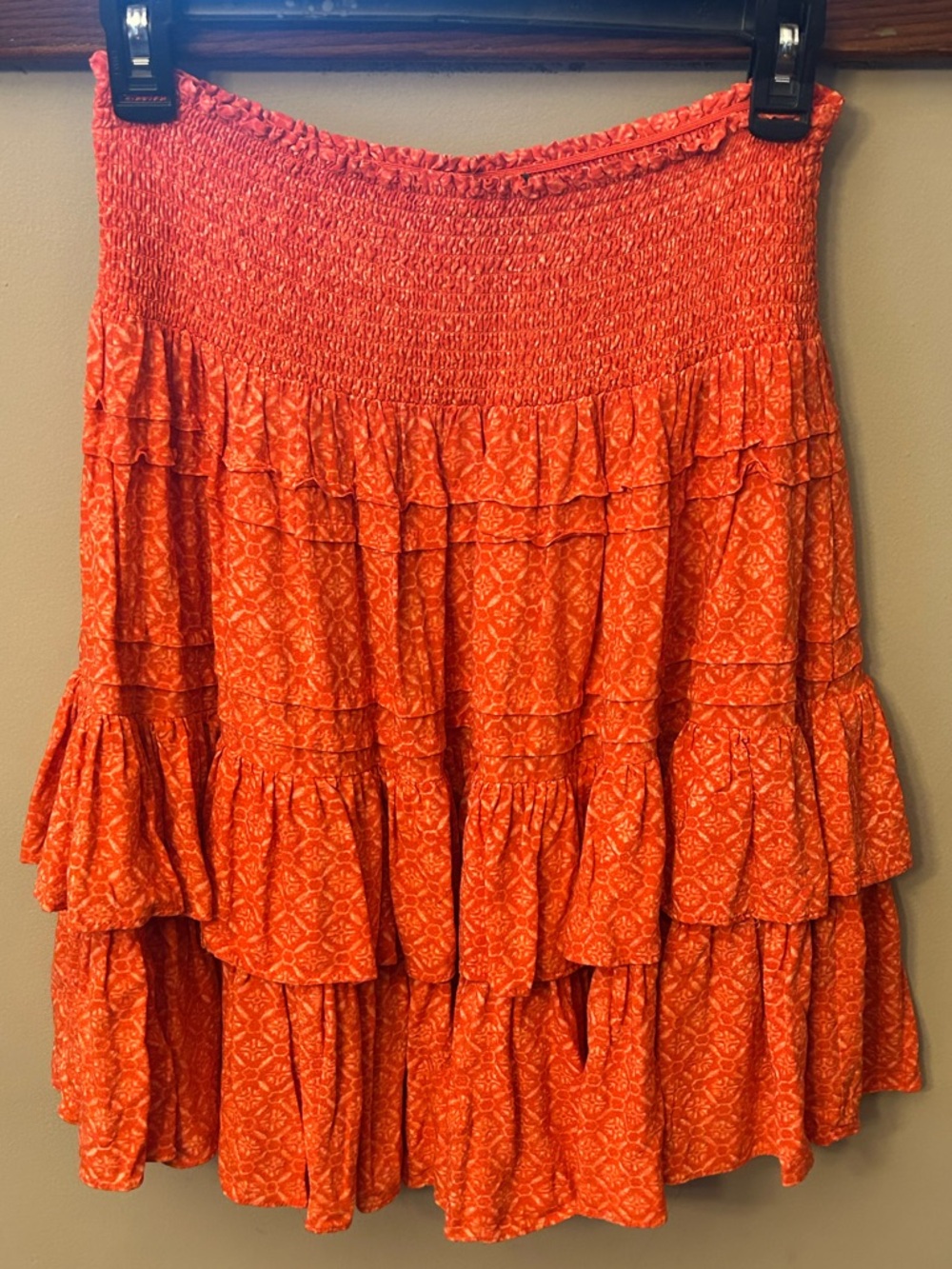 Ralph Lauren Smocked and Tiered Ruffled Skirt Orange Pink Print Size 6